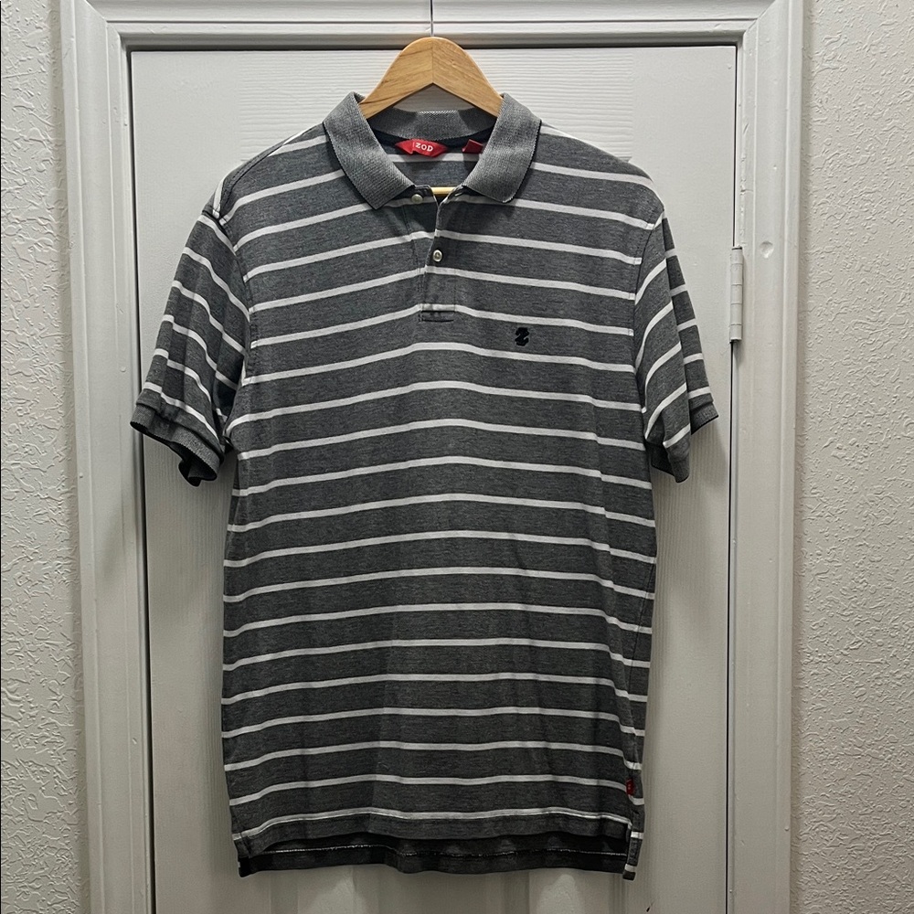 Izod Charcoal and White Striped Polo Shirt